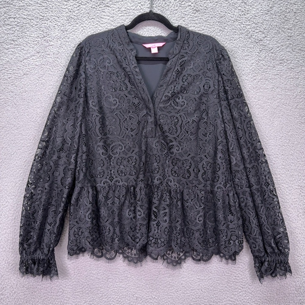 Lilly Pulitzer Top Womens XL Jacelynne Long Sleeve Lace Boho Dark Romantic $168